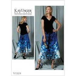 1519 VOGUE K UNGER SURPLICE V TOP,  FULL PLEATED SKIRT KNIT PATTERN 6-14